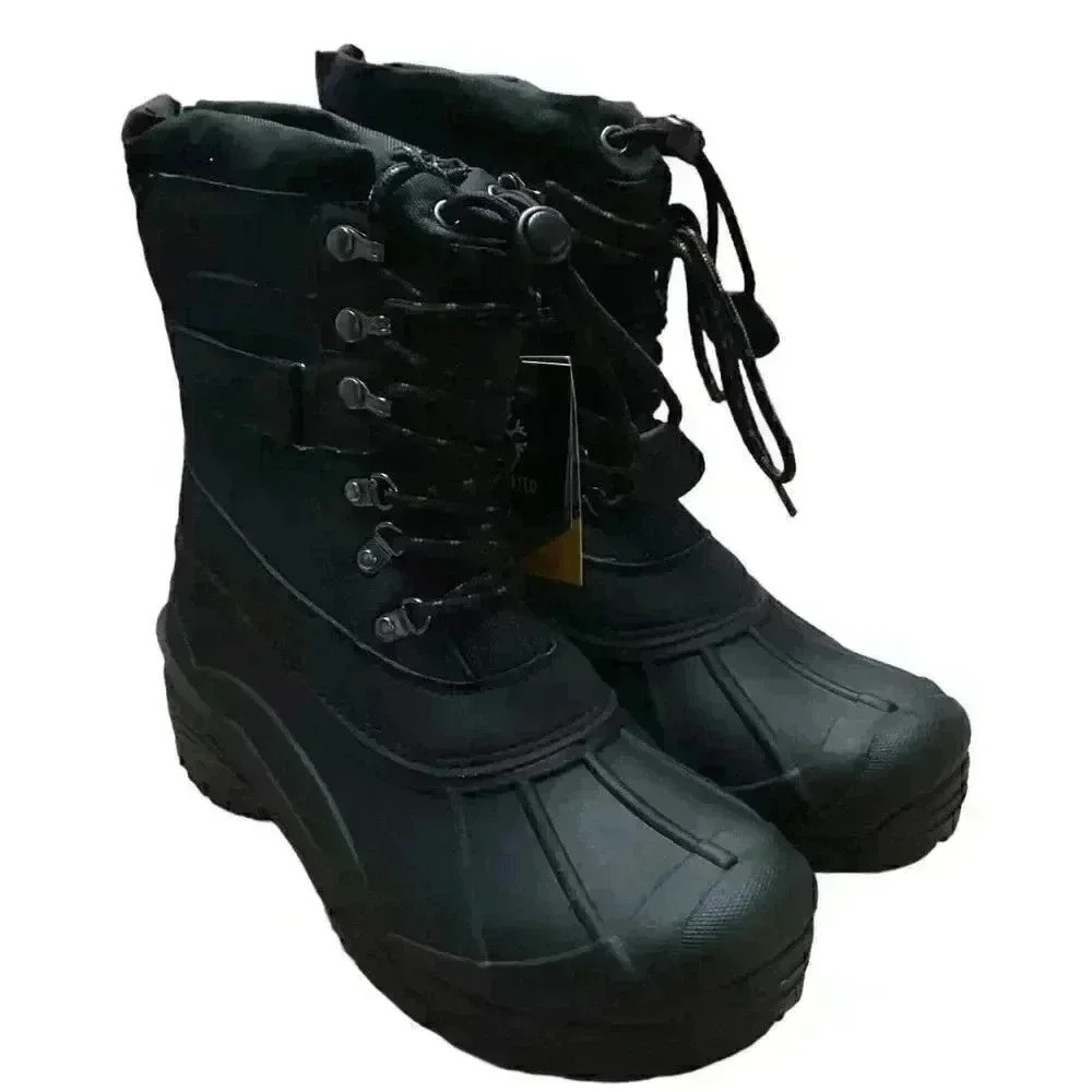Khombu Men 13 Waterproof Insulated Lace Up Drawstring Snow Boots Black Vegan NEW